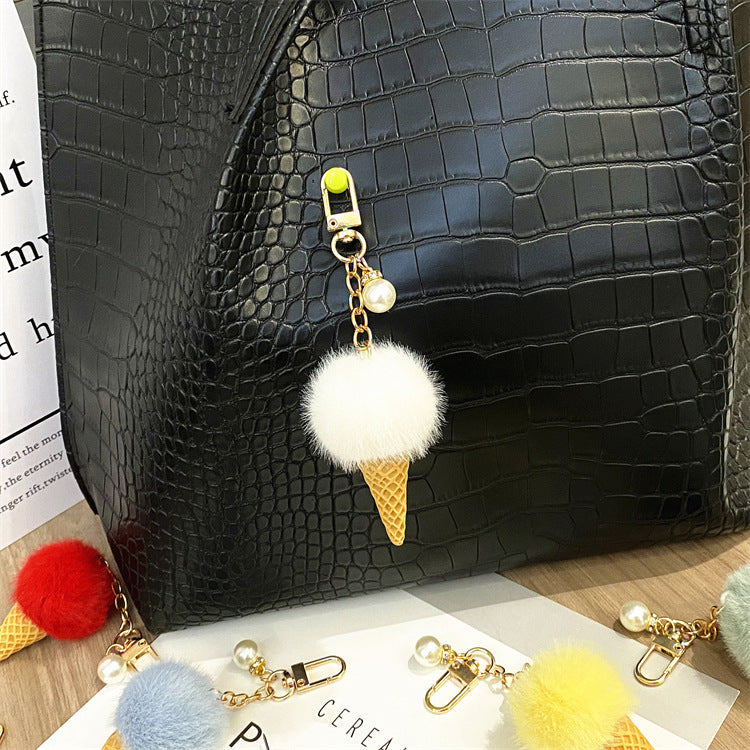 Wholesale Plush Candy Color Ice Cream Pom Keychain